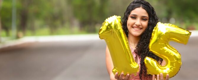A young Latina celebrates her quinceañera.